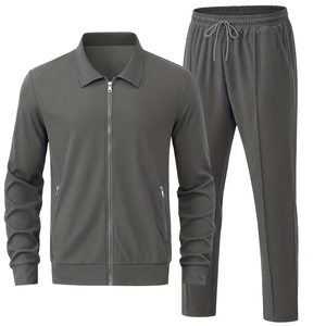 OEM <b>Men's</b> Casual Tracksuit Set Full Sleeve Zipper <b>Jacket</b> Pants Solid Color Breathable Regular Fit Autumn Wear 2 Piece Suit - Product Image 3