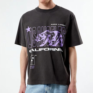 T-shirt noir surdimensionné pour homme avec imprimé Los Angeles California violet, manches courtes, col rond, style streetwear, en coton - Product Image 1