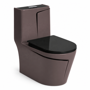 Inodoro de una pieza de color chocolate, montado en el suelo, con doble descarga por gravedad y sifónica. - Product Image 1