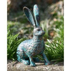 Figura de Conejo de Metal Fundido a Mano con Orejas Grandes, Artículos de Jardín, Estatua Decorativa de León, Acabado Verde Pátina - Product Image 6
