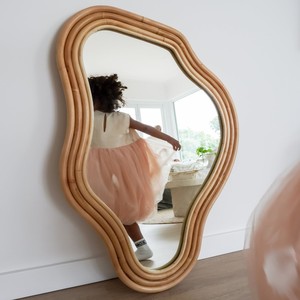 Best Selling Natural Rattan Wavy <b>Mirror</b> <b>Rectangular</b> Wicker Wooden <b>Wall</b> Hanging Decorative <b>Mirrors</b> - Product Image 3