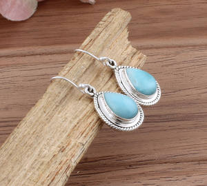 Boucles d'oreilles pendantes en pierre de larimar naturelle, argent sterling 925, bijoux faits à la main, luxe, pour mariage, anniversaire, fête, cadeau - Product Image 6