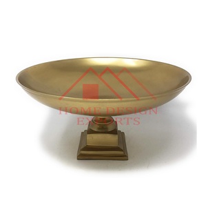 Base de piédestal en forme de service pour fruits et salade bol de riz en laiton fini antique bol de finition d'or brut de luxe avec rond - Product Image 2