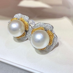 Boucles d'oreilles en argent pur S925 avec perles de 10-11 mm, design de bijoux de luxe pour l'industrie lourde, pour faire sensation - Product Image 2