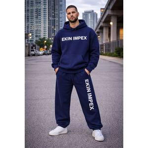 Luxury High Quality 450 Gsm Streetwear Zip up Oversized Wide Leg Double Layer Men Logo Custom Hoodie and <b>Sweatpants</b> <b>Set</b> - Product Image 3
