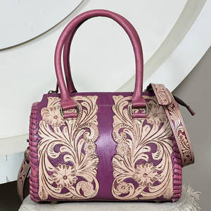 Custom Hand Tooled Floral Genuine Leather Matching 3 Piece Luggage Set Vintage Travel Duffel <b>Crossbody</b> Best Selling <b>Bag</b> - Product Image 4