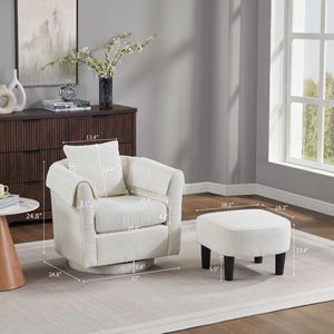 Poltrona Moderna in Ciniglia con Poggiapiedi, Sedia Girevole da Soggiorno con 2 Copribraccioli e Cuscino Posteriore Rimovibile - Product Image 5