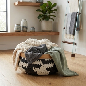 Rafika Wave <b>Basket</b> Woven Natural Fiber Storage Bowl Zigzag Pattern Decorative Decorative Home Organizer Tabletop <b>Tray</b> - Product Image 3