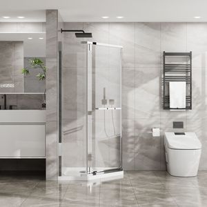 Goodyo 36 Pollici D X 36 Pollici L X 72 Pollici Box doccia angolare H Neo senza telaio con porta in vetro temperato trasparente SGCC, 36 pollici D - Product Image 1
