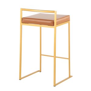 Sgabello da bancone contemporaneo Fuji di Fuji Gold con cuscino in ecopelle color cammello, set di 2 sgabelli da bar impilabili - Product Image 4