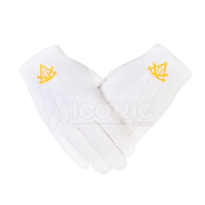 ถุงมือเมสันผ้าฝ้าย 100% ลายเข็มทิศและ G ปักด้วยเครื่องจักรสีน้ำเงิน ถุงมือราชินีแห่งแดนใต้ - ผ้าฝ้ายสีขาวบริสุทธิ์ - Product Image 5