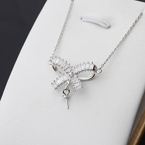 Collier en argent S925 avec motif de nœud, plateau creux en perle, collier tendance pour femmes, pendentifs fins, accessoires de bijoux DIY 330 - Product Image 1