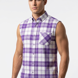 New Arrival Loose Fit Men Sleeveless <b>Plaid</b> <b>Shirt</b> Button Down Collar Casual Summer Cotton Poplin Breathable Men's Flannel <b>Shirts</b> - Product Image 4