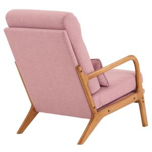 Solid Wood High Back Armrest & <b>Backrest</b> Chair with Iron Frame Linen Indoor Leisure Chair in Pink for Living Room - Product Image 6