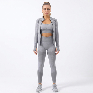 Women 2 Piece Reversible Solid Yoga Gym Set Sports Bra <b>Jacket</b> Leggings Activewear Workout Fitness Custom Private Label OEM ODM - Product Image 2