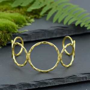 Handmade Brass Geometric Cuff <b>Bracelet</b> Hammered Gold Filled Open Circle Bangle Adjustable <b>Boho</b> Brass <b>Bracelet</b> Minimalist - Product Image 3