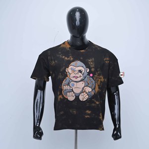 <b>Men</b> Black Tie-Dye Cartoon Gorilla Print Short Sleeve Cotton T-Shirts Regular Fit O-Neck Casual Style with Custom Design and Logo - Product Image 1