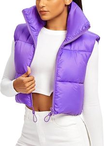 Chaleco Acolchado Morado para Mujer con Cuello Alto y Cierre de Cremallera, Sin Mangas, Color Sólido, Corto, Informal - Product Image 6
