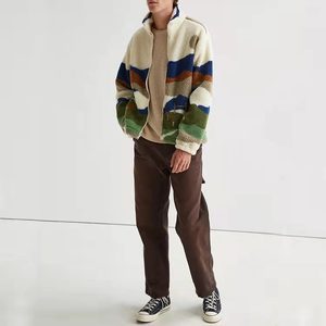 Men <b>Sherpa</b> <b>Lined</b> Zip up <b>Jacket</b> Reversible Plaid Pattern Winter Casual Outerwear Stand Collar OEM Service - Product Image 1