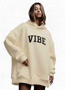 Sweat-shirt à capuche tricoté pour femme de qualité supérieure, décontracté, ample, à manches longues, respirant, avec logo frontal, 100% coton - Product Image 2