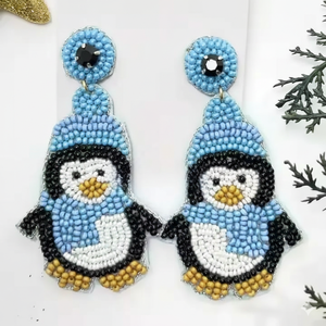 Pendientes decorativos hechos a mano con bordados y cuentas de semillas, con diseño de pájaros, para fiestas, joyería llamativa y elegante, tipo aro y con pasador. - Product Image 1