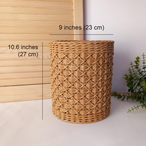 Rattan Storage Basket Cylindrical Woven Geometric Pattern Minimalist Decorative Indoor Household Use Open Top Wastes <b>Bin</b> - Product Image 5