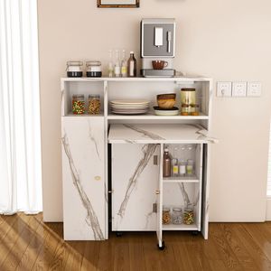 Mesa de Comedor Plegable Blanca Multifuncional con Aparador y Almacenamiento Montados en la Pared para Apartamentos Pequeños - Product Image 2