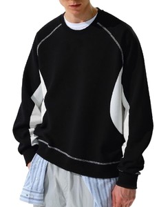 Sudadera con Capucha para Hombre, Negra y Blanca, Manga Raglán, Cuello Redondo, Corte Regular, Tejido de Algodón, Color Sólido, Informal, para Otoño - Product Image 5