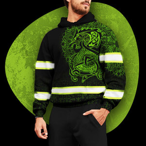 Skull Hi Vis Hoodie <b>Reflective</b> Safety Workwear Green Color Construction Safety <b>Reflective</b> Hoodie <b>Tops</b> Fleece Hoodies - Product Image 3