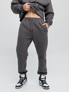 Grey <b>Oversized</b> Hoodie & <b>Jogger</b> Set. Fleece Two Piece Sweatsuit. Custom Logo Streetwear Tracksuit. Private Label Manufacturer - Product Image 3