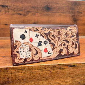 Best Seller Handmade Cowboy Genuine <b>Leather</b> Floral Hand <b>Tooled</b> Western Men's Wallet With Deck of Card Hand Carved Men Wallet - Product Image 4