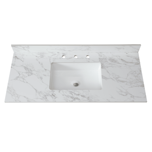 Top Lavabo Rettangolare Sottopiano in Ceramica per Bagno 49x22 Pollici, Top in Pietra Sinterizzata Bianco Carrara - Product Image 1