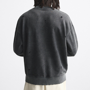 Sweat-shirt unisexe personnalisé 100 % coton épais délavé à l'acide, coupe oversize, doublé, épaules tombantes, col rond, style streetwear vieilli - Product Image 5