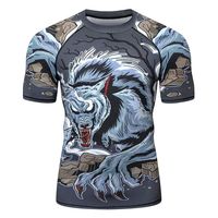 T-shirt de combat respirant et écologique à manches longues pour homme, imprimé loup, séchage rapide, pour entraînement MMA BJJ, impression par sublimation