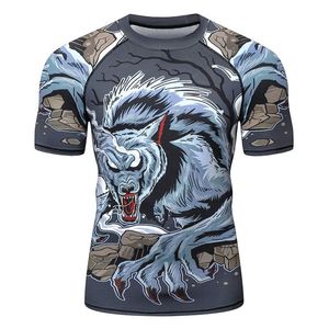 T-shirt de combat à manches courtes pour homme, imprimé loup, séchage rapide, MMA BJJ, sublimation, polyester, adulte - Product Image 1