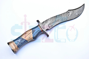 Cuchillo Bowie de Acero de Damasco Hecho a Mano de 13 Pulgadas con Mango de Madera y Funda de Cuero, Ideal para Caza y Camping, Regalo OEM Ideal para Él - Product Image 5