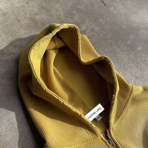 Sweat à capuche gaufré surdimensionné personnalisé pour homme, fermeture éclair, en coton de haute qualité, pour hommes - Product Image 4