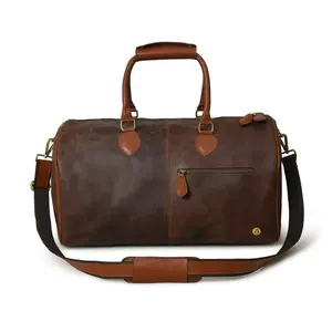 Custom Logo Luxury Vintage Large Capacity Genuine Leather Luggage cases Travel Duffle Bag for Men LDB-0136