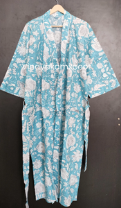 ชุดกิโมโนผ้าฝ้ายพิมพ์ลายดอกไม้สุดหรู งานฝีมือลายดอกไม้แบบชาวชาวรัฐชัยปุรี เสื้อคลุมอาบน้ำลำลอง ระบายอากาศได้ดี เหมาะสำหรับฤดูร้อน ชุดคลุมสำหรับผู้หญิง - Product Image 2