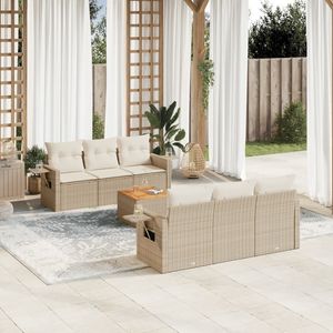 Ensemble de canapés de jardin en rotin PE beige avec structure en acier thermolaqué et bois d'acacia, mobilier d'extérieur de haute qualité - Product Image 1