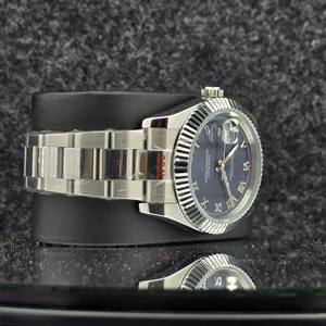 Reloj de Lujo para Hombre, de Acero Inoxidable, Mecánico Automático, Esfera Azul, Números Romanos, Bisel Estriado, Correa de Brazalete, Reloj de Pulsera para Negocios - Product Image 2