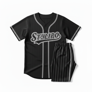 Ensemble de maillot de baseball pour femmes Styliro, pantalon rayé noir, manches courtes, boutons sur le devant, polyester respirant, uniforme adulte toutes saisons - Product Image 3