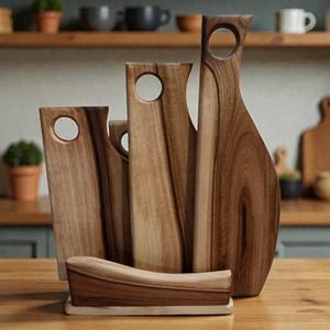 Ensemble de planches à découper en bois de noyer faites à la main avec support de rangement, collection de planches à découper en bois massif de qualité supérieure pour la cuisine et les restaurants - Product Image 1