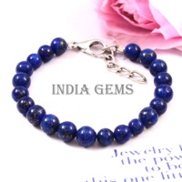 Lapis Lazuli Bracelet perlé pierre précieuse ronde 925 bijoux en argent Bracelet Lapis pierre de guérison Bracelets réglables cadeau naturel