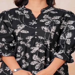 Floral Print Puff Sleeve Fit & Flare <b>Three</b>-Quarter Dress - Product Image 5