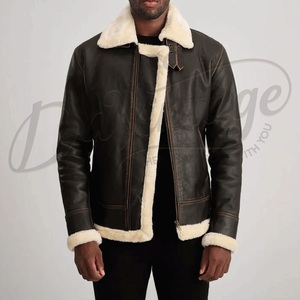 Chaqueta de aviador B3 personalizada para hombre, abrigo de invierno cálido de piel de oveja, chaqueta bomber de cuero con efecto envejecido y ribete de piel. - Product Image 6