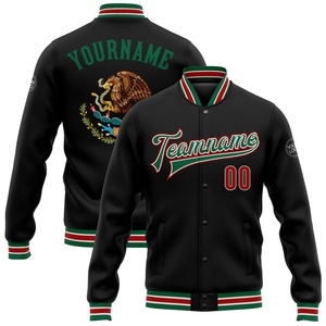 Wholesale Direct OMMIZ INDUSTRY Custom Black <b>Red</b>- Green Mexico 3D Bomber Full-Snap Varsity Letterman <b>Jacket</b> - Product Image 1