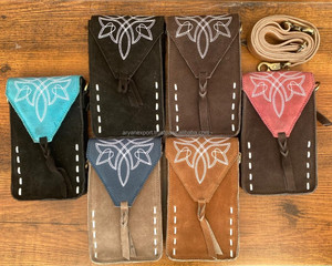 Nueva bolsa personalizada para teléfono de cuero de gamuza con puntada para botas, bolsa delgada de cuero genuino para teléfono móvil, bolsa cruzada para mujer - Product Image 5