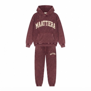 Custom <b>Burgundy</b> Washed Hoodie and Jogger Sweatpants Set Women Cotton Fleece Casual Tracksuit OEM ODM Wholesale - Product Image 3