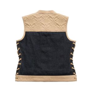 เสื้อกั๊กมอเตอร์ไซค์ผู้หญิงผ้ายีนส์และหนัง - Product Image 3